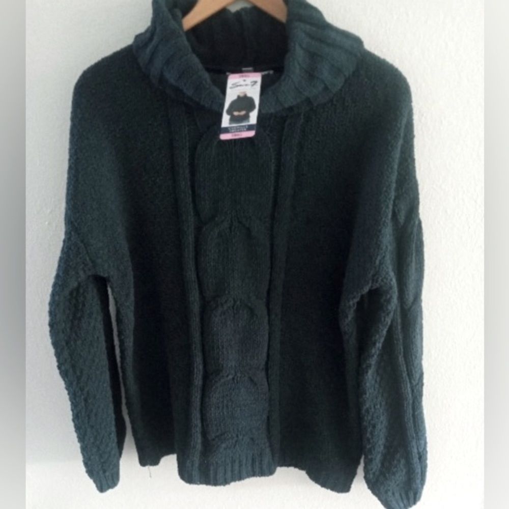 Seven7 chenille green cable knit turtleneck sweater XL NWT - Picture 4 of 8